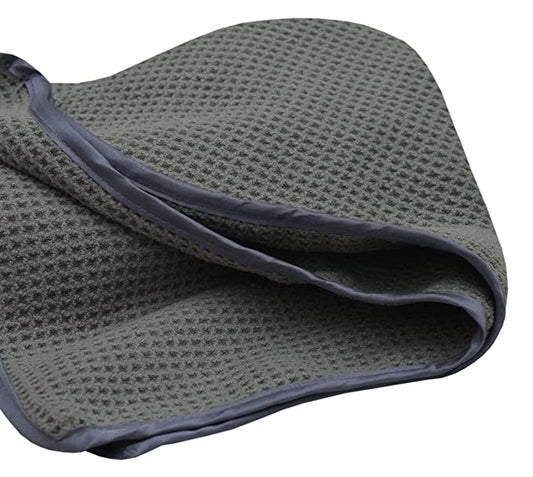Microfiber Car Drying Towel (Waffle Weave, Extra Large, Satin edge, 50 cm x 80 cm, 400 GSM, Gray Color)