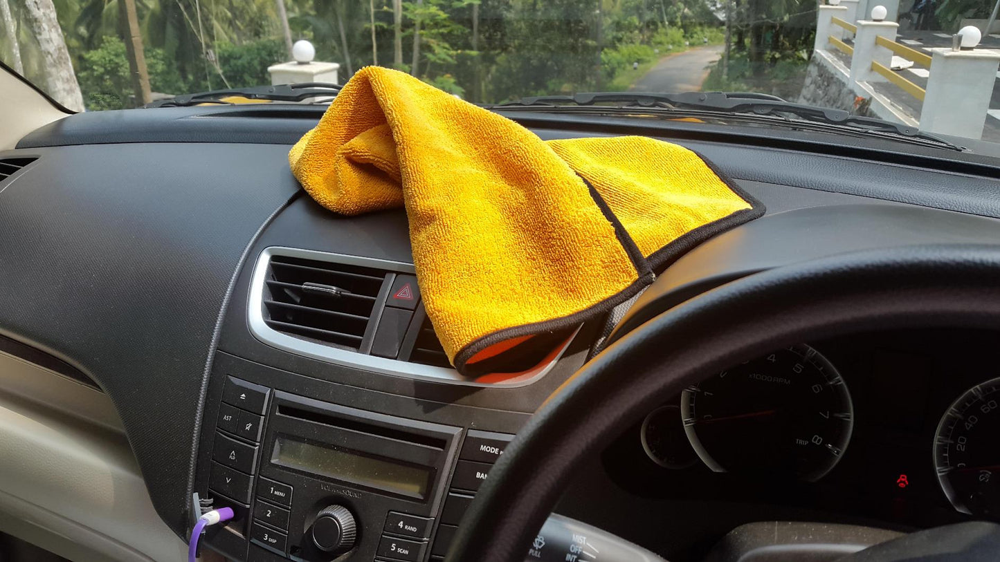 420 GSM Microfiber Cleaning Cloth for Car Care (Yellow, 45 cm x 45 cm, Pack of 2)