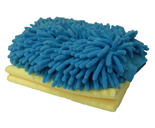 2 in 1 Microfiber Cleaning Cloths and glove Combo for Car Care 1 pc of 40x60 cm cloth and 1 chenille mitt glove