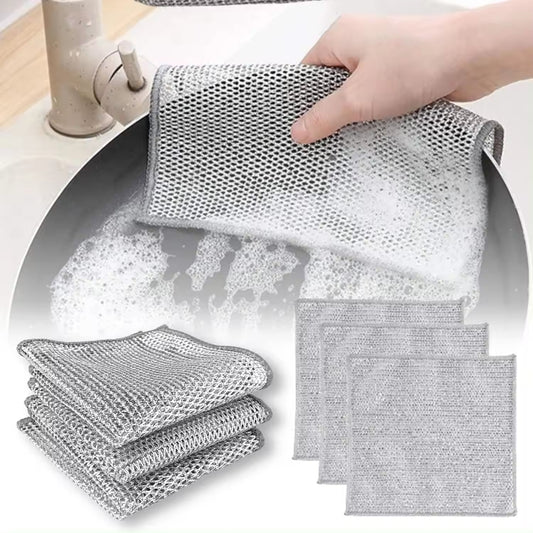 Non Scratch Wire Scrubber Dish Wash Cloth for Kitchen Reusable, Multipurpose Dishwashing Rags (Grey, 10pcs)