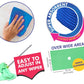 a male hand cleaning the floor with microfiber cloth, also displaying the features of this floor cleaning cloth that how wide it is and how absorbent it is and how easy it is to fit in any wiper