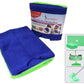 Pack of 2 sobby microfiber floor cleaning cloths with hole in center of cloth to fit in wiper, also diplaying demo image of how to fit these cloths in wiper