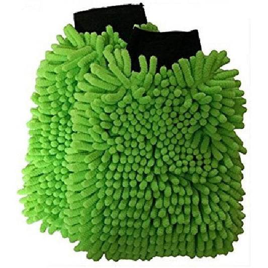 Microfiber Wash and Dust Chenille Mitt Cleaning Gloves (2 PCS Single Sided, Extra Large, Green color)