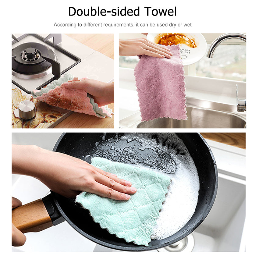 5-10Pcs Absorbent Kitchen Towels Soft Microfiber Cleaning Cloths Non-stick  Oil Dish Cloth Rags For Kitchen Household Dish Towel